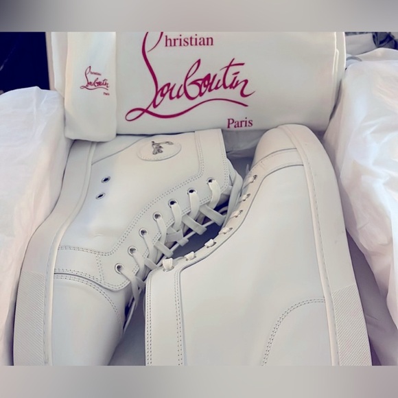 Christian Louboutin - White Leather High-Top Sneakers - Orig. $945.00 - Size 48 - Picture 4 of 12